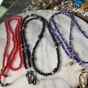 Elegant Beaded Eye Glass Holder Set - Red, Black, and Blue
